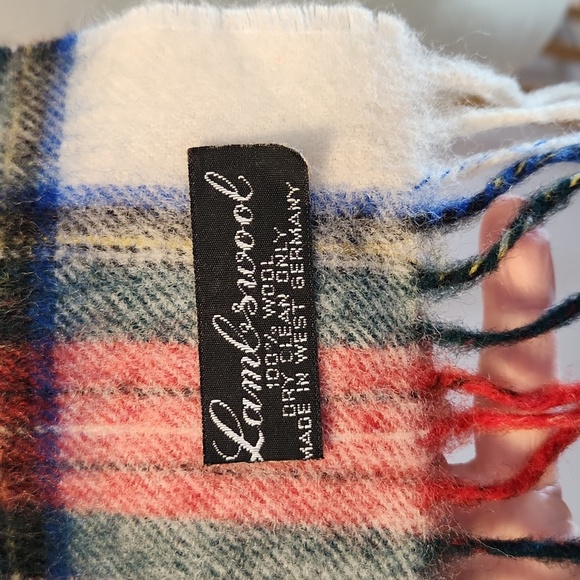 Lambswool 100% wool red white blue green plaid scarf made in west germany - Picture 4 of 8